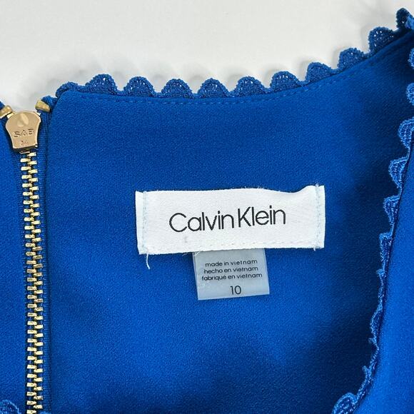 NWOT Calvin Klein Blue Sleeveless Scallop Detail Fit & Flare Dress Womens Sz 10 - Picture 9 of 12
